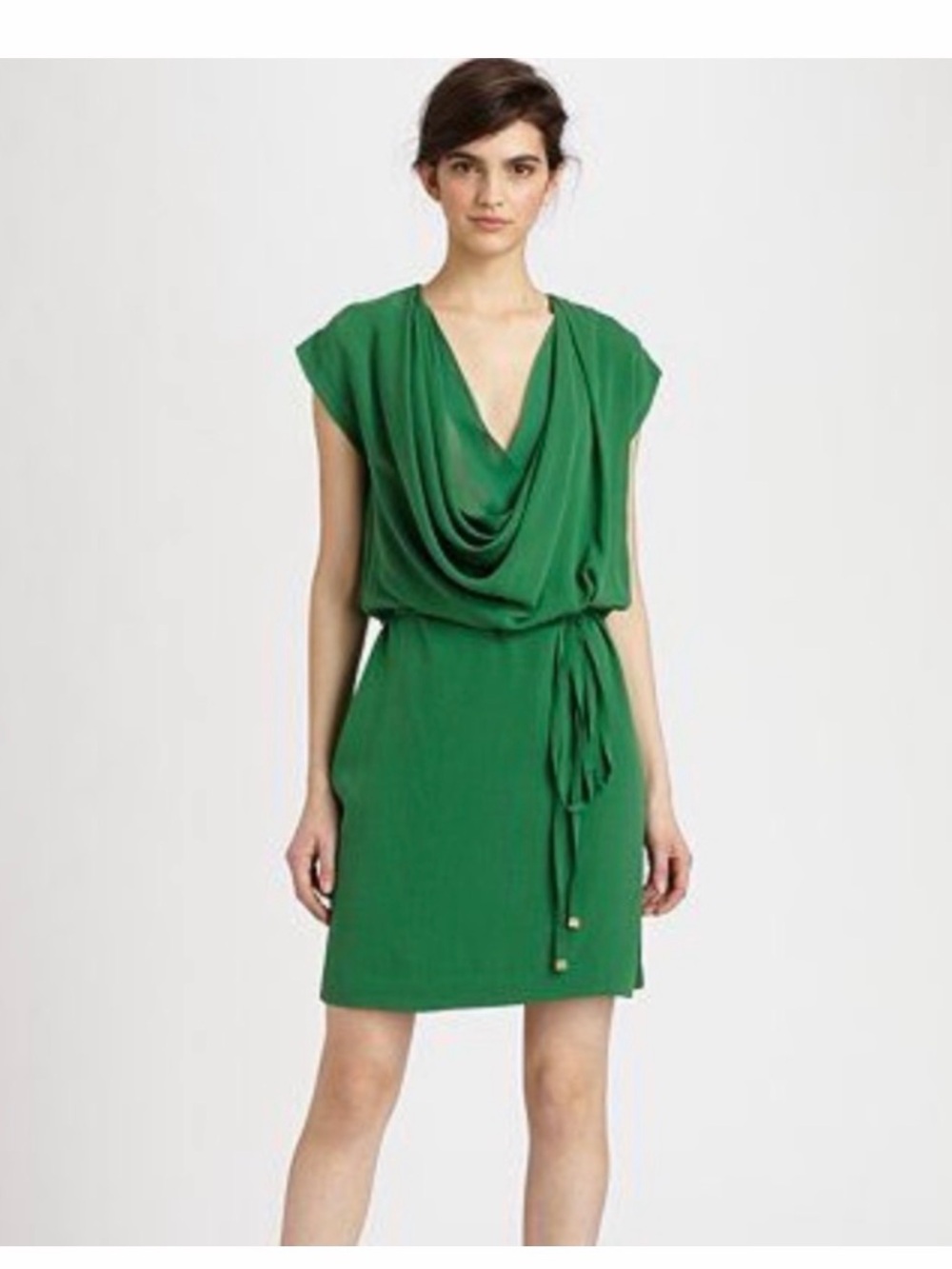 Diane von Furstenberg DVF Emerald Green Draped Midi Dress